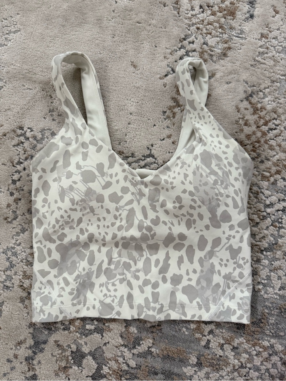 Lululemon white animal print top with built in bra/removable padding!